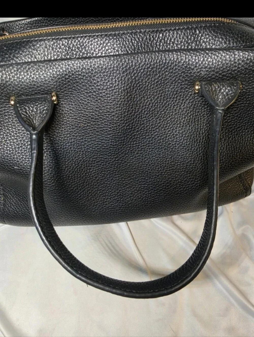 kate spade Black Pebbled Leather Satchel with Tassel Charm